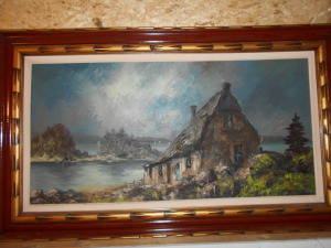 FRAMED OIL PAINTING - LAKE HOUSE