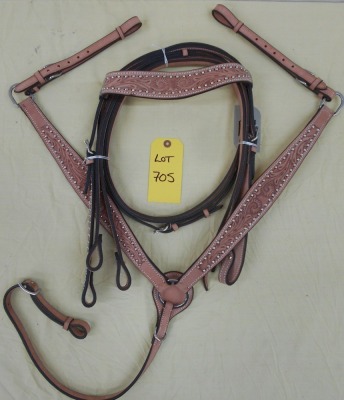 New Leather Headstall, Reins & Breastcollar - light tan/rose gold