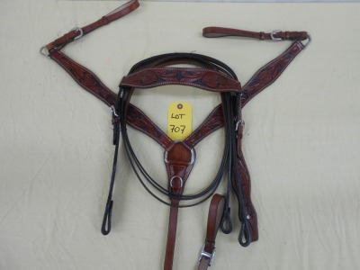 New Leather Headstall, Reins & Breastcollar - dark saddle tan