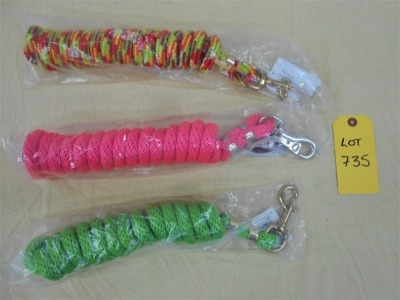 New 10' Lead Rope x 3 - lime green, bright pink, multi-colour